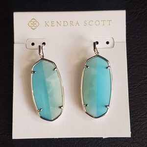 Kendra Scott Rhodium Plated Elle Light Blue Intarsia Drop Earrings New with Tags